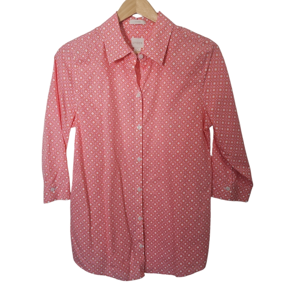 Chico's Cotton 3/4 Sleeve Buttondown Size 0